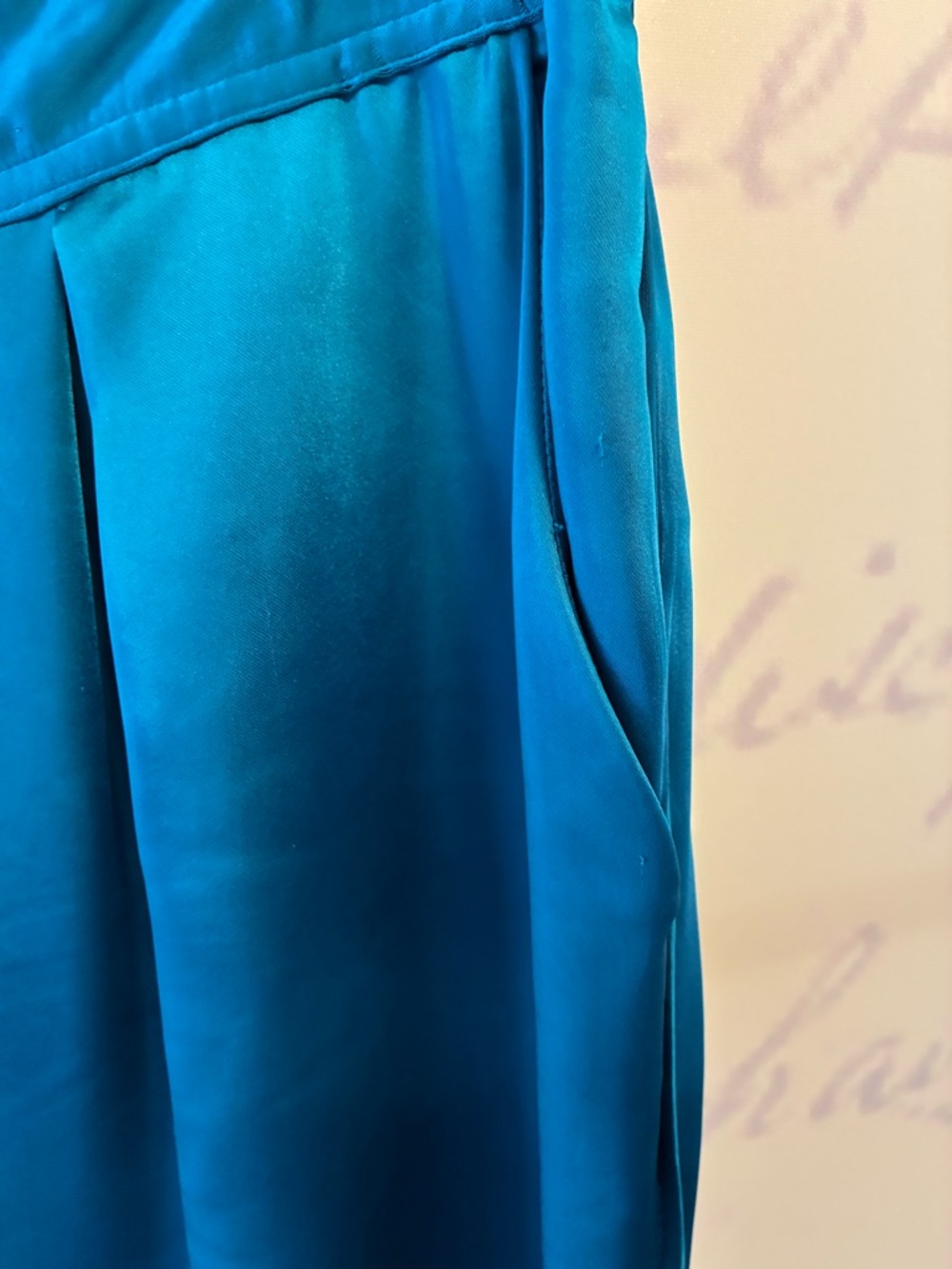 Beautiful Dark Teal Flowing Wide-Leg Satin Pants w/ Pockets - Picture 2 of 7